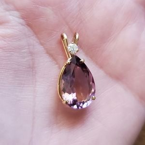 Golden Amethyst & diamond 14k yellow gold pendant